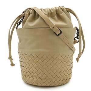 BOTTEGA VENETA Cream Leather Intrecciato Shoulder Bag
